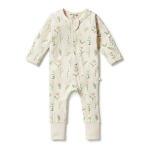 Organic Zipsuit with Feet Wild Flower