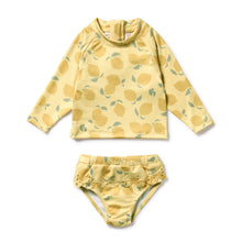 Load image into Gallery viewer, Lemon Drop Cutwork Rashie Swimset
