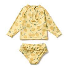 Load image into Gallery viewer, Lemon Drop Cutwork Rashie Swimset
