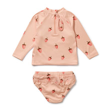 Load image into Gallery viewer, Strawberry Kisses Cutwork Rashie Swimset
