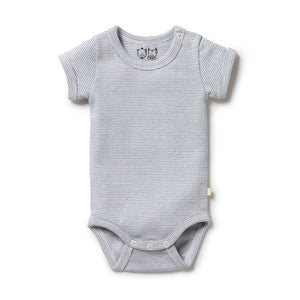 Organic Stripe Rib Bodysuit - Rain Drop