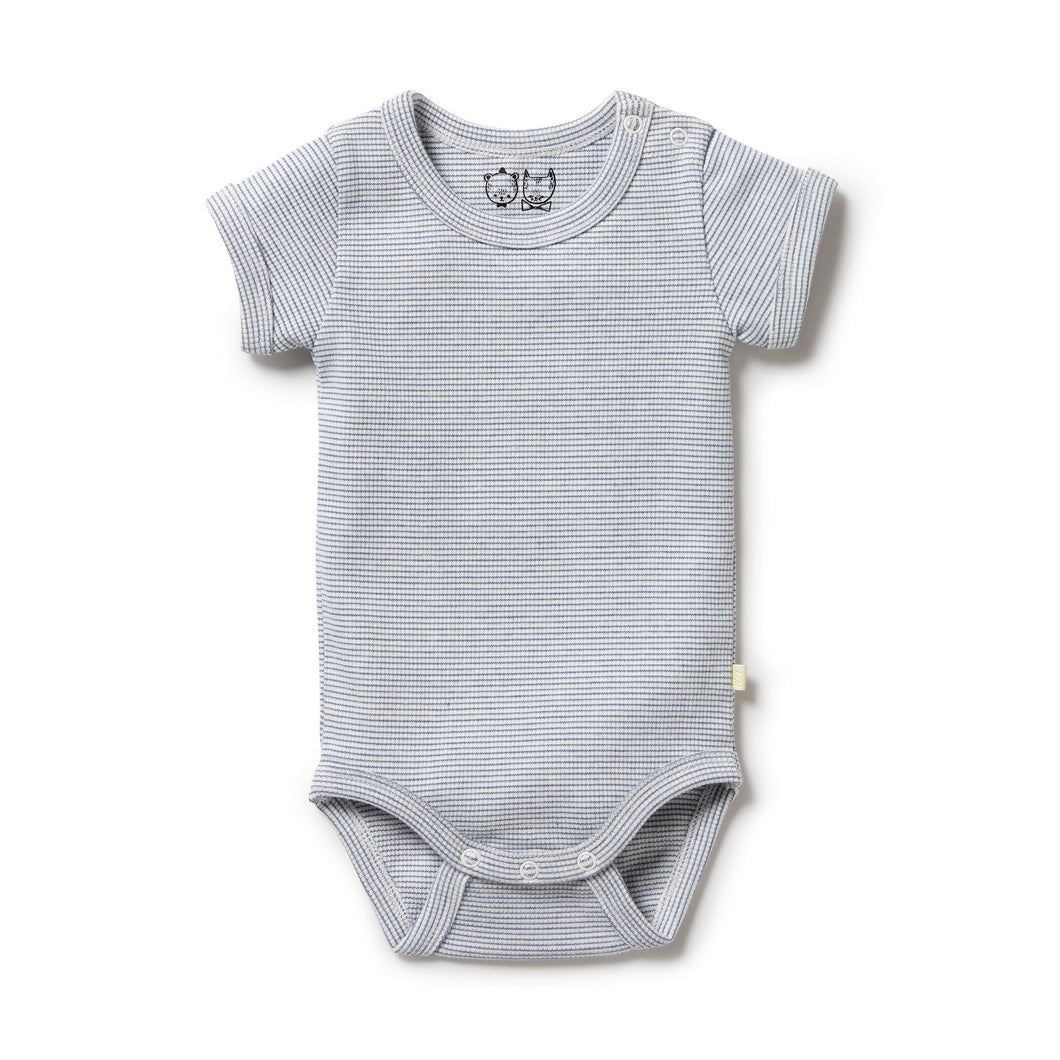 Organic Stripe Rib Bodysuit - Rain Drop