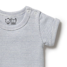 Load image into Gallery viewer, Organic Stripe Rib Bodysuit - Rain Drop
