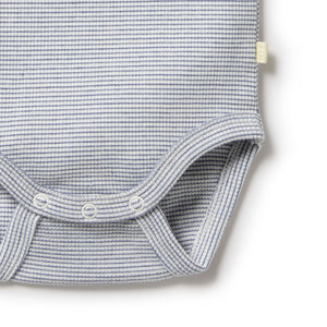 Organic Stripe Rib Bodysuit - Rain Drop