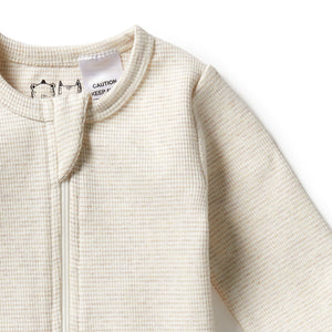 Organic Stripe Rib Zipsuit with Feet - Oatmeal