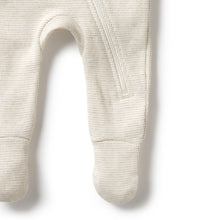 Load image into Gallery viewer, Organic Stripe Rib Zipsuit with Feet - Oatmeal
