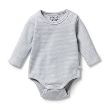 Load image into Gallery viewer, Organic Stripe Rib Long Sleeved Bodysuit Rain Drop
