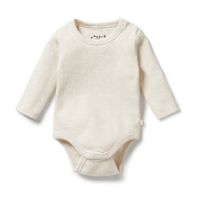 Load image into Gallery viewer, Organic Stripe Rib Long Sleeved Bodysuit Oatmeal

