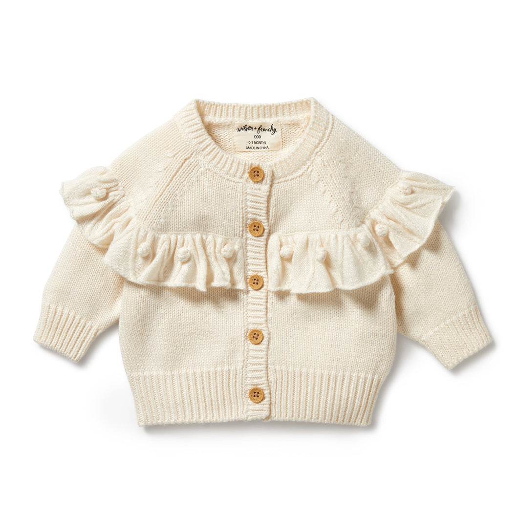 Ecru Knitted Ruffle Cardigan