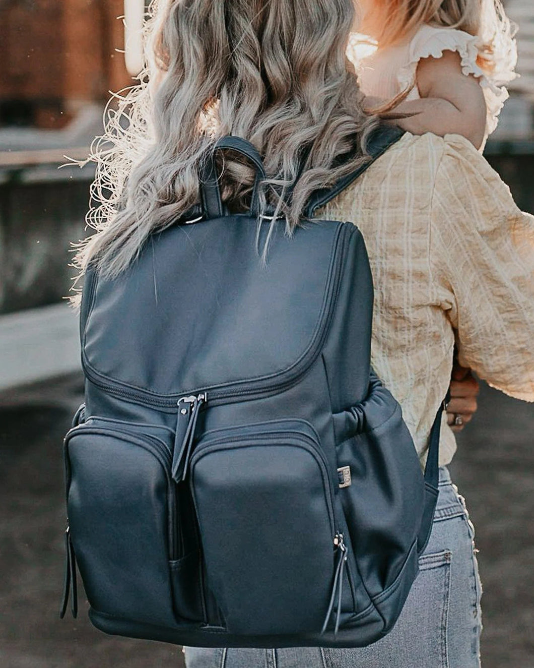 Signature Nappy Backpack - Stone Blue Faux Leather | default
