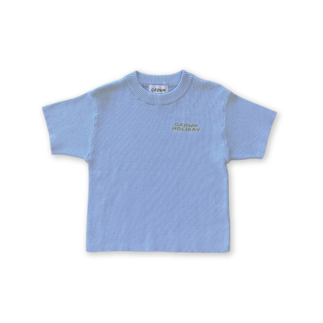 Organic Ribbed Knit Logo Tee - Ocean