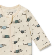 Load image into Gallery viewer, Woolly Whales Organic Zipsuit with Feet
