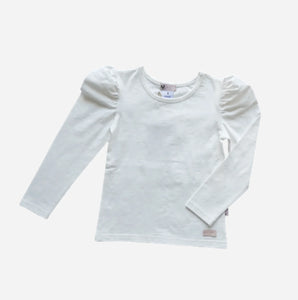 Girls Puff Sleeve Knit Top - White