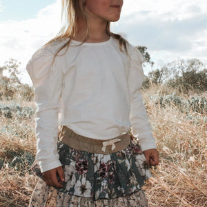 Girls Puff Sleeve Knit Top - White