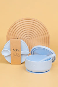 Silicone Suction Bowl with lid + Spoon Set - Pastel Sky