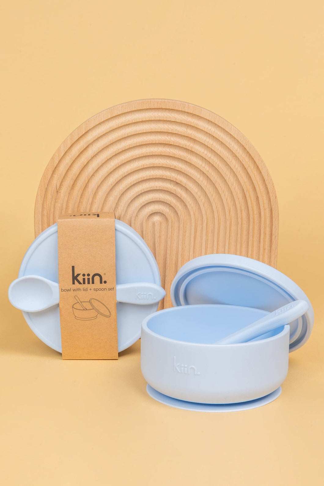 Silicone Suction Bowl with lid + Spoon Set - Pastel Sky