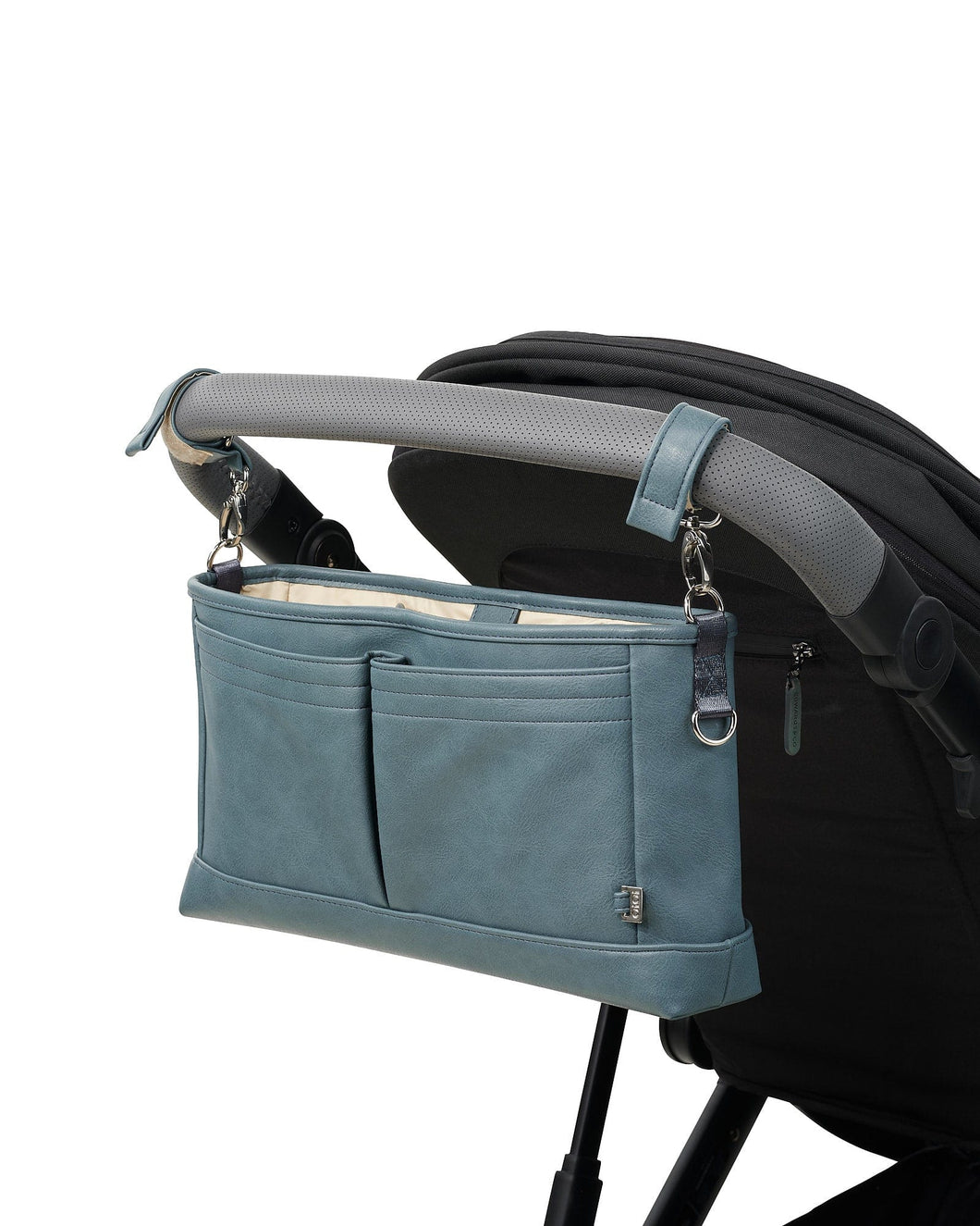 Signature Pram Caddy - Stone Blue Faux Leather