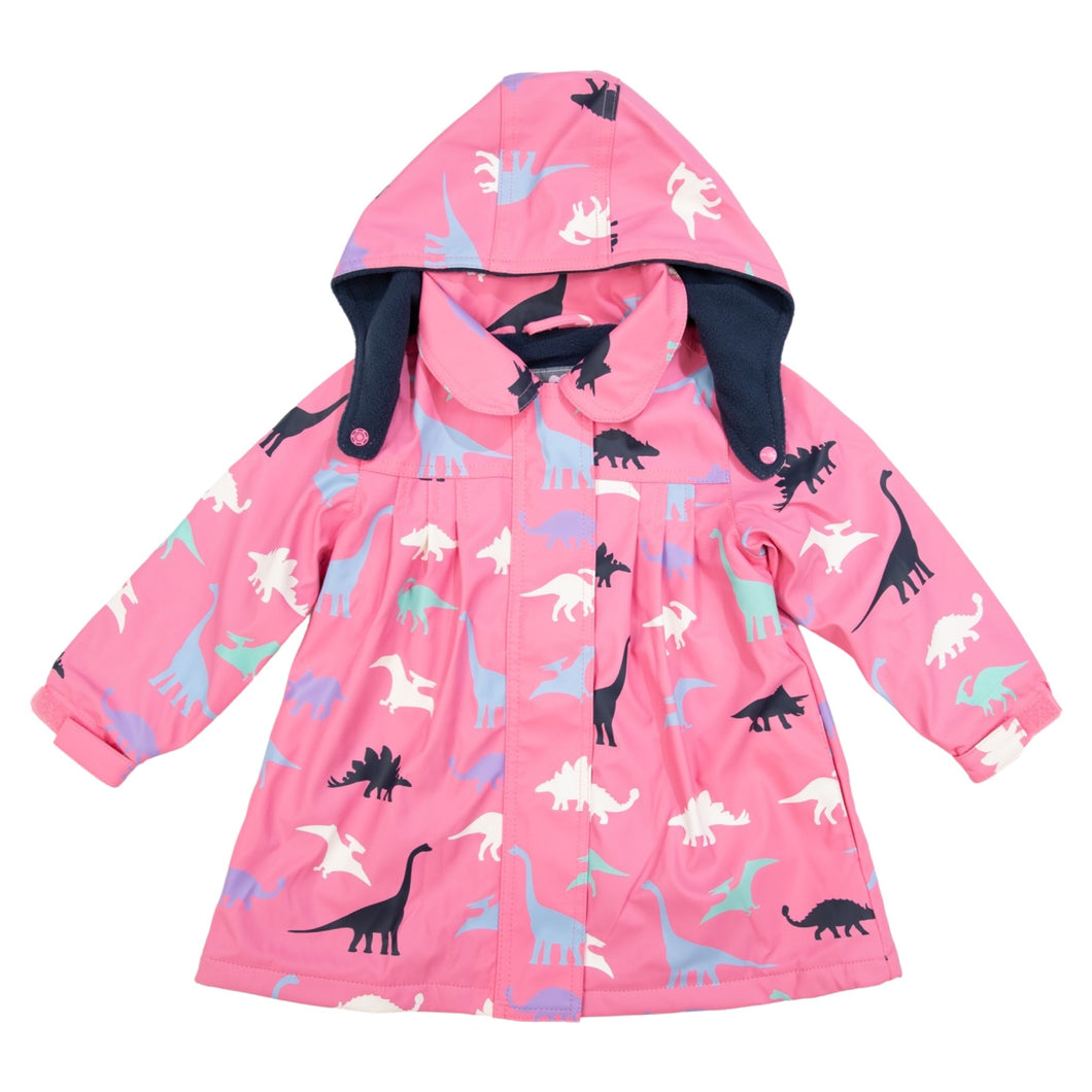 Girl Dinosaur Colour Change Raincoat - Pink