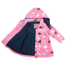 Load image into Gallery viewer, Girl Dinosaur Colour Change Raincoat - Pink
