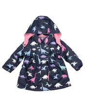 Load image into Gallery viewer, Girl Dinosaur Colour Change Raincoat - Navy
