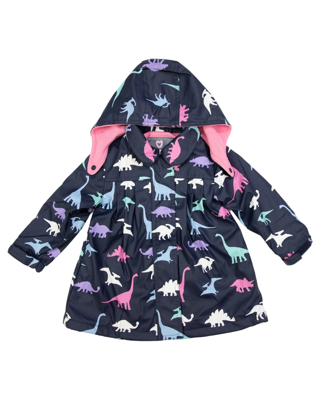 Girl Dinosaur Colour Change Raincoat - Navy