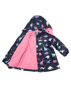 Girl Dinosaur Colour Change Raincoat - Navy