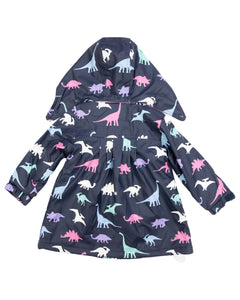 Girl Dinosaur Colour Change Raincoat - Navy