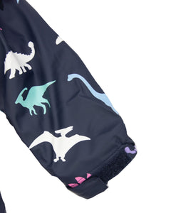 Girl Dinosaur Colour Change Raincoat - Navy