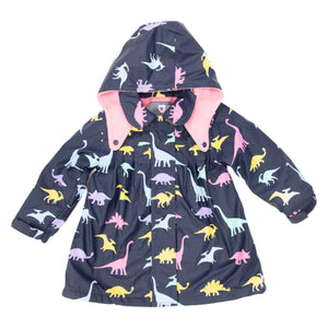 Girl Dinosaur Colour Change Raincoat - Navy