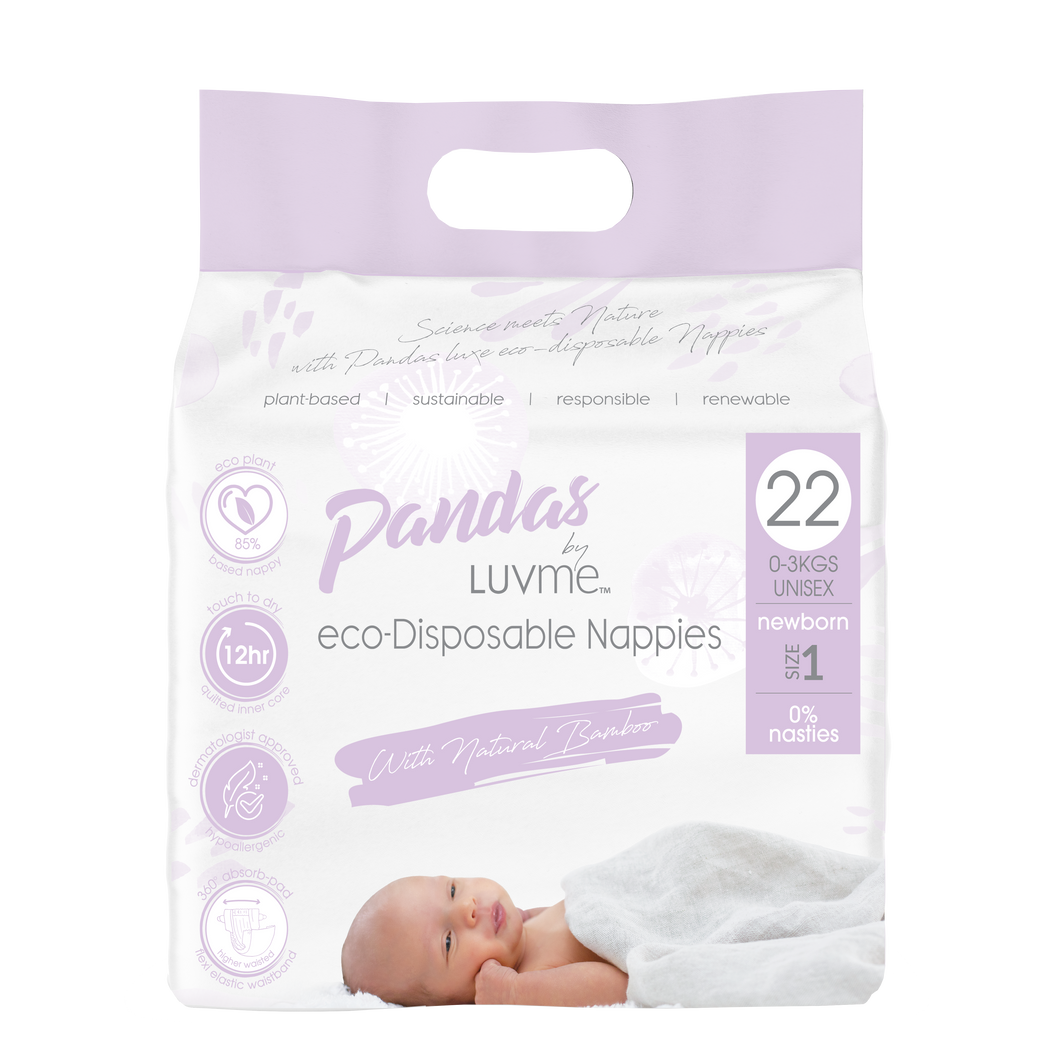 Panda Eco Nappies by Luvme, Newborn size 1, One country Mouse Kids
