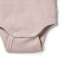 Load image into Gallery viewer, Organic Stripe Rib Henley Bodysuit - Plum

