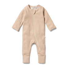 Load image into Gallery viewer, Organic Stripe Rib Zipsuit with Feet - Toffee
