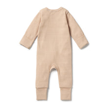Load image into Gallery viewer, Organic Stripe Rib Zipsuit with Feet - Toffee
