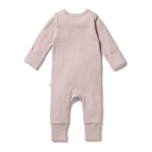 Load image into Gallery viewer, Organic Stripe Rib Zipsuit with Feet - Plum
