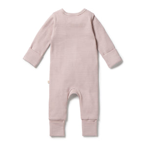 Organic Stripe Rib Zipsuit with Feet - Plum