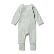 Load image into Gallery viewer, Organic Stripe Rib Zipsuit with Feet - Mineral Blue
