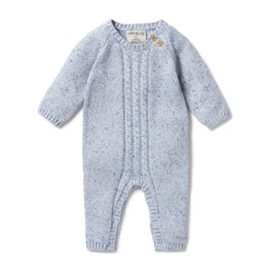 Knitted Cable Growsuit - Deep Blue Fleck