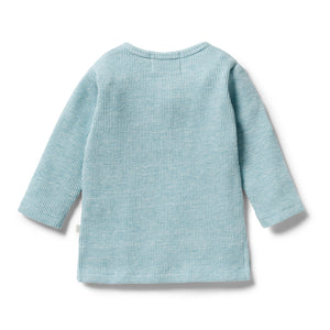 Organic Waffle Henley Top - Mint Fleck