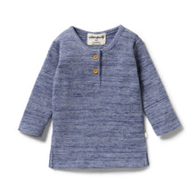 Load image into Gallery viewer, Organic Waffle Henley Top - Blue Fleck
