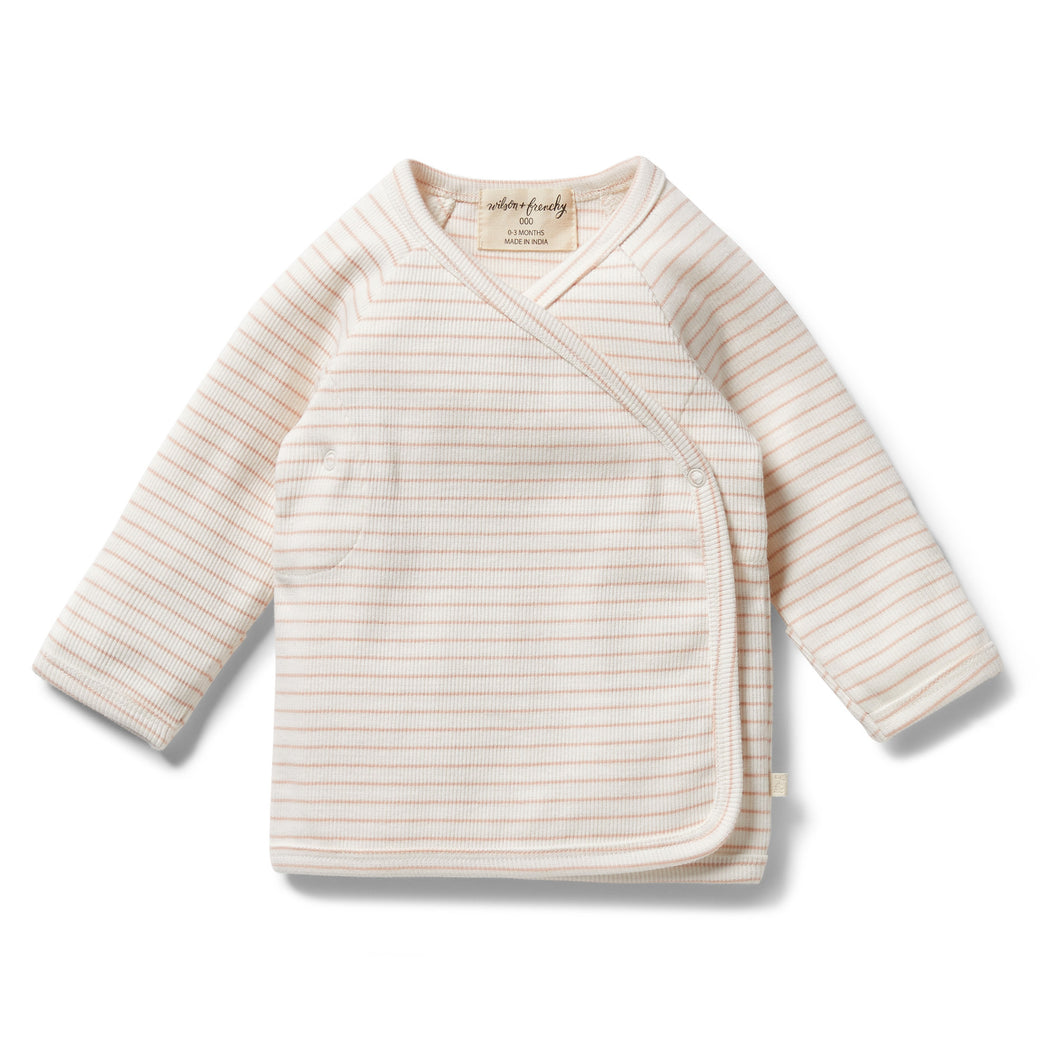 Organic Stripe Rib Kimono Top - Cameo Rose