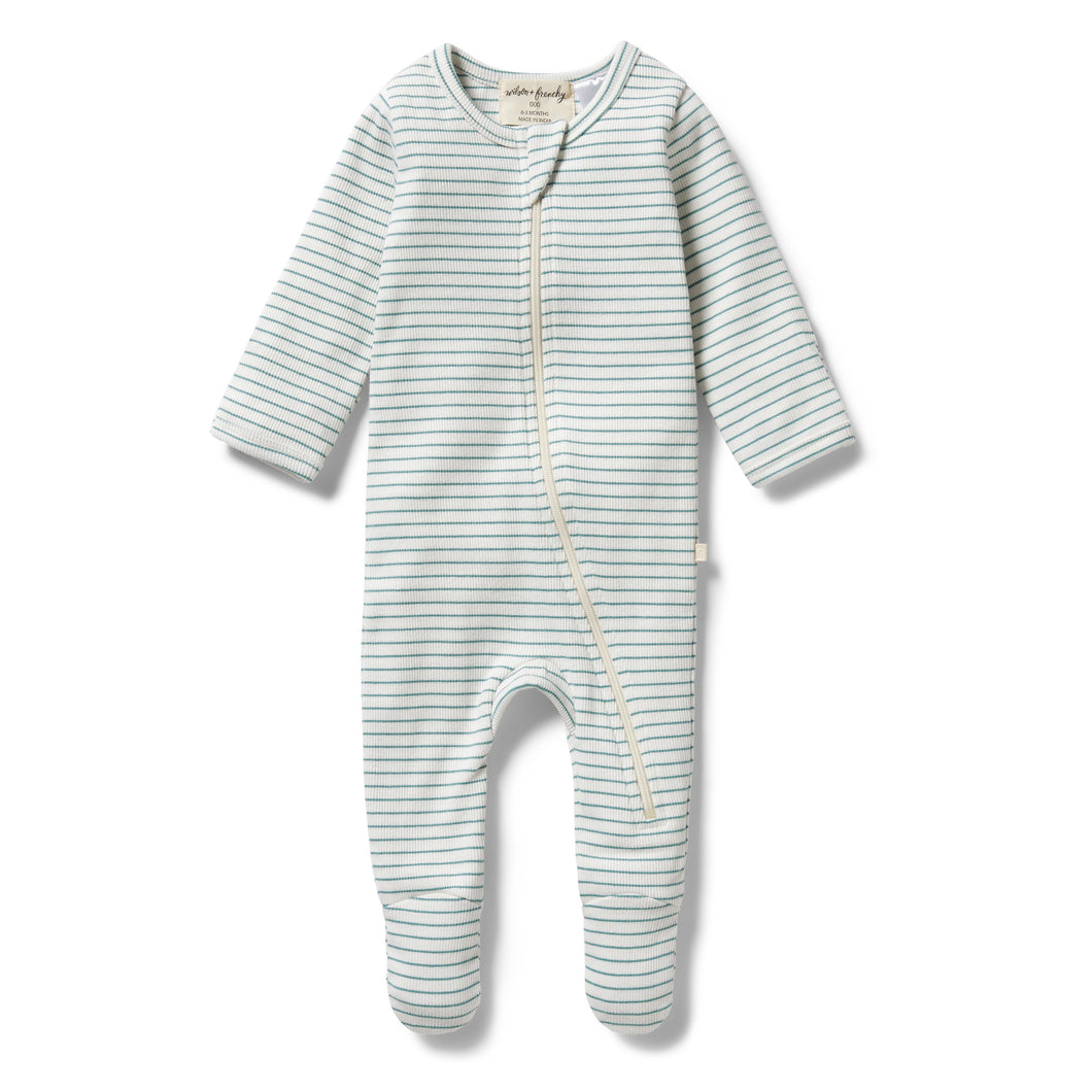 Organic Stripe Rib Zipsuit - ArcticÊ