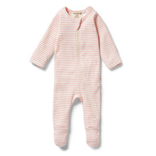 Load image into Gallery viewer, Organic Stripe Rib Zipsuit - Coral
