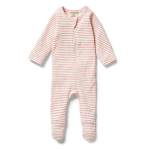 Organic Stripe Rib Zipsuit - Coral